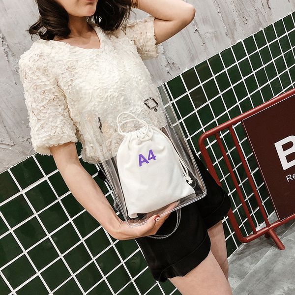 

2019 new jiulin high-quality transparent jelly letters korean fashion wild shoulder women bag beach bag lady
