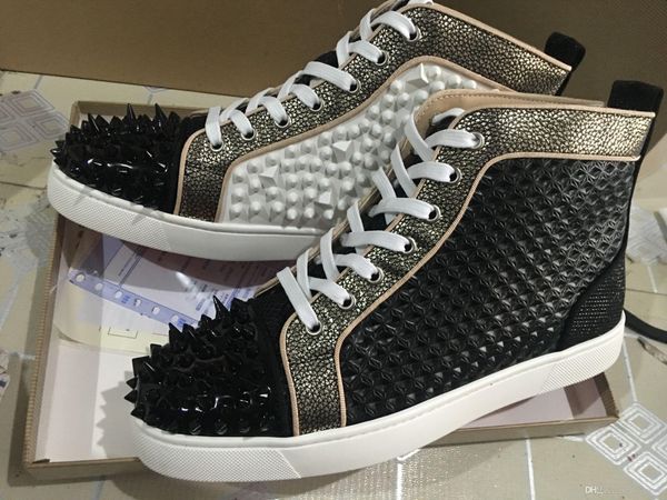

luxury designer sneakers men women casual shoes party dress high-cut studded spikes platforms red bottom trainers shoes sneakers men, Black