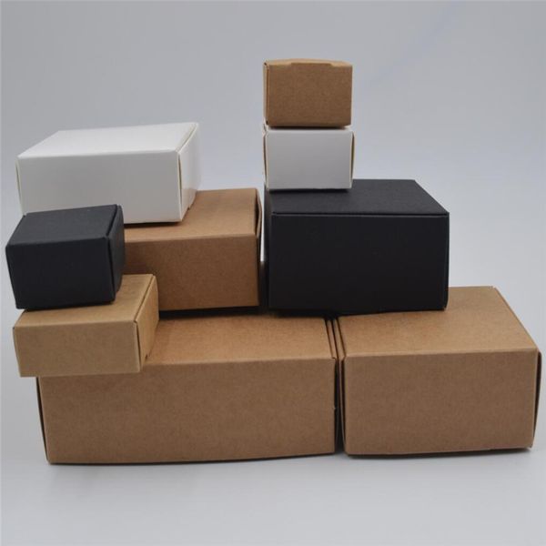 

30pcs 17 sizes white kraft paper packaging box black paper gift boxes brown cardboard candy packing box small handmade soap