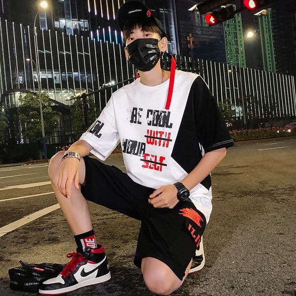 

2020 summer new tide brand short sleeve t-shirt two piece set and shorts youth sports casual fashion shorts tracksuit men, Gray