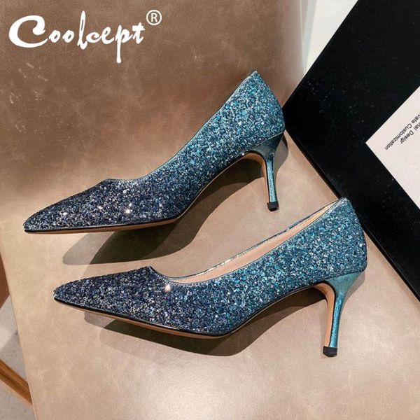 

coolcept women pumps dance party catwalk show high heel shoes women pointed toe stilettos bling bridals footwear size 34-39, Black