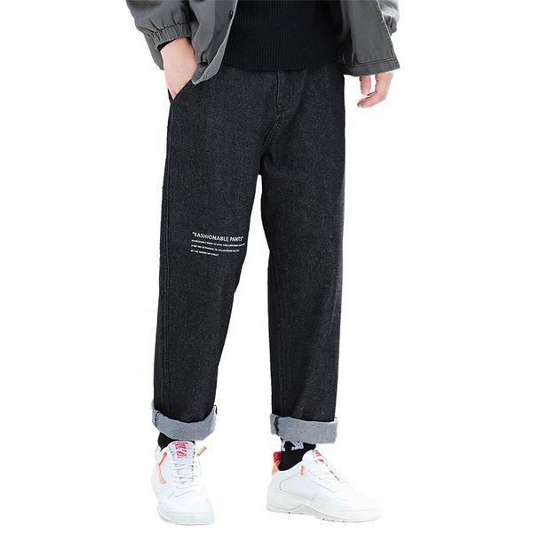 

2019 autumn and winter new men's letter printed jeans drape straight pants, Blue