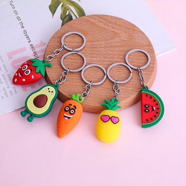 

cartoon fruits keychain carrot strawberry pineapple watermelon keychain women bag key ring gifts fashion wedding party gift, Silver