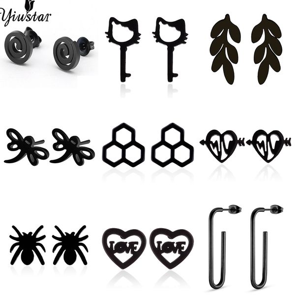 

yiustar mini black earrings for women earring jewelry romantic stainless steel stud earrings heart spider knot earing pendients, Golden;silver