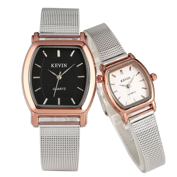 

lovers watches quartz stainless steel watch tonneau shaped men minimalist wristwatch stylish lady couple timepieces gifts, Slivery;brown