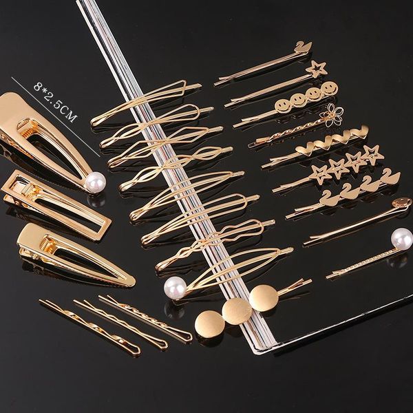

fashion woman hair accessories hair clip pin metal hairband elegant pearl geometric alloy hair clips barrettes headwear esftu, Black