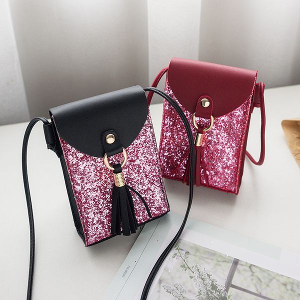 

autumn new colorful sequin fringed shoulder messenger bag phone purse