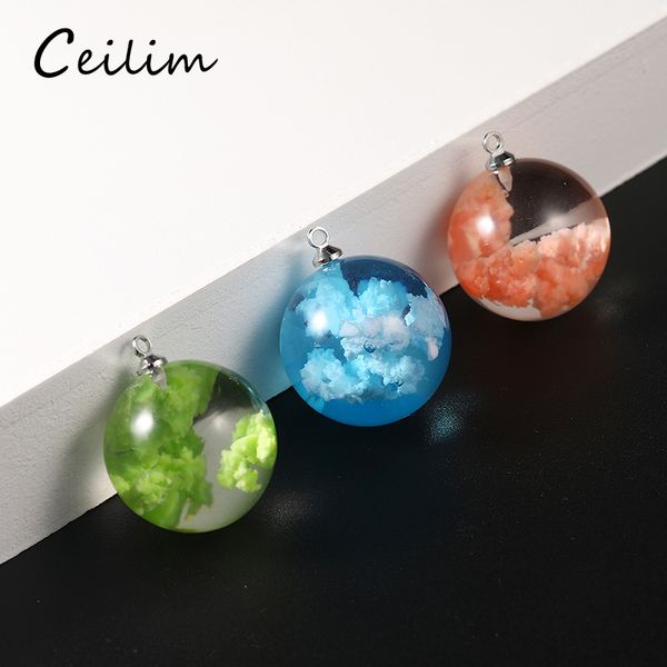 

creative designer colorful sky blue white cloud rould ball moon pendant resin transparent pendant for necklace diy women jewelry accessorie, Bronze;silver