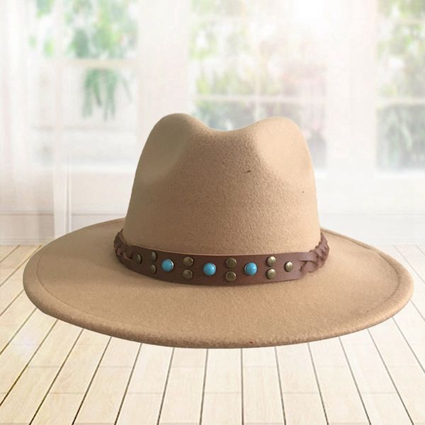 

wool felt western cowboy hat for women men wide brim cowgirl turquoise braid leather band, Blue;gray