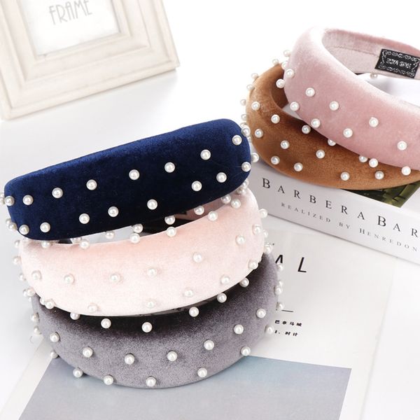 

bohemian solid soft thick sponge velvet hairbands knot wide hairband with pearl knotted hairband hair accessories