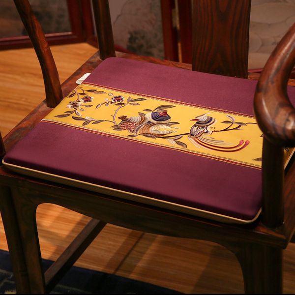

high-grade non-slip seat cushion flower embroidered chinese style chair cushion yellow blue home living room decoration