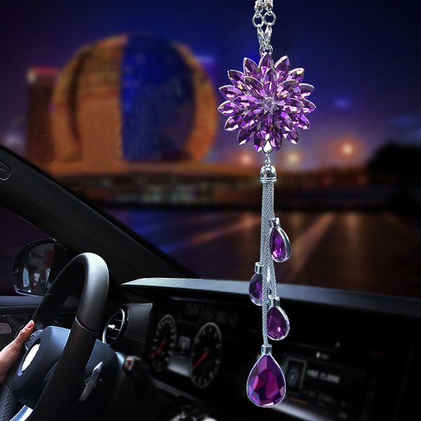 Auto Rearview Mirror Hanging Ornaments Car Pendant Crystal Flower Petals Charms Automobile Interior Suspension Decoration Gifts Mens Car Accessories