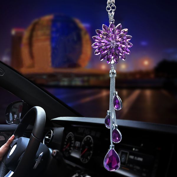 

auto rearview mirror hanging ornaments car pendant crystal flower petals charms automobile interior suspension decoration gifts