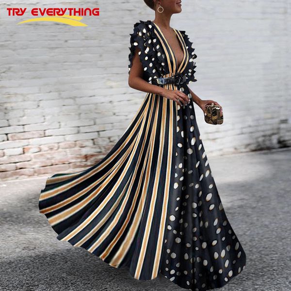 

long boho dress summer dress women deep v neck polka dot striped ladies dresses robe longue femme, White;black