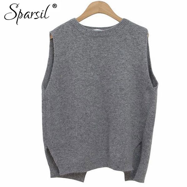 

sparsil women winter&autumn o-neck cashmere blend sleeveless vest sweater korean style fashion lady knitwear jumper, Black;white