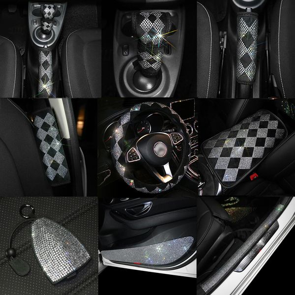

white crystal car seat belt cover pad neck pillow diamond steering wheel cover auto interior accessories