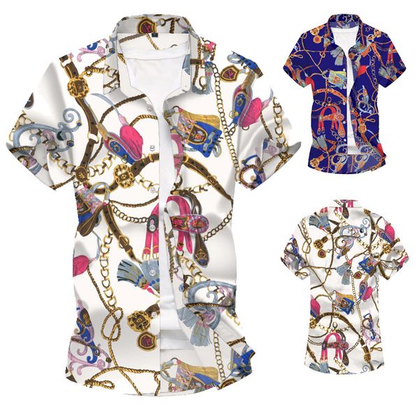 

spring summer 2020 new men's thin short-sleeved beach shirt lapel fashion men casual shirt seaside holiday printed male, White;black
