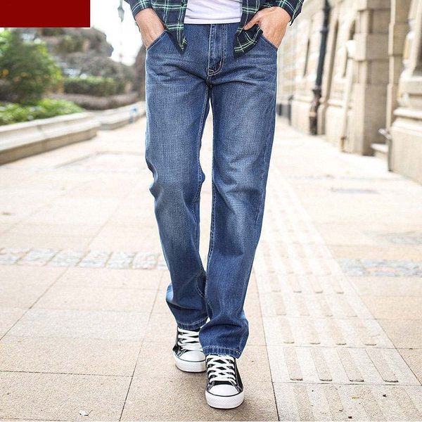 

big size 28-48 man jeans high stretch straight long slim trousers fashion casual blue denim male business jeanswear pants