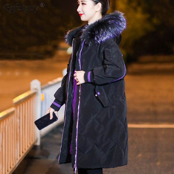 

winter back letter print jackets big fur collar hooded down cotton padded female coat winter women warm thicken long parkas 2018, Black