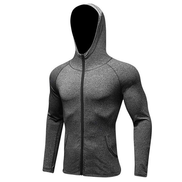 

men quick dry cap hoodie sweatshirt sporting jersey compress fitness tight rashgard shirt gymming bodybuilding runs jacket v9002, Black;red