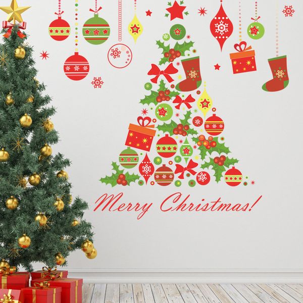 Christmas Wall Stickers Home Wall Decor Santa Trees Kids Room Bedroom Decoration Xmas Gifts Poster Mural Wallpaper Wall Decals Girls Bedroom Wall
