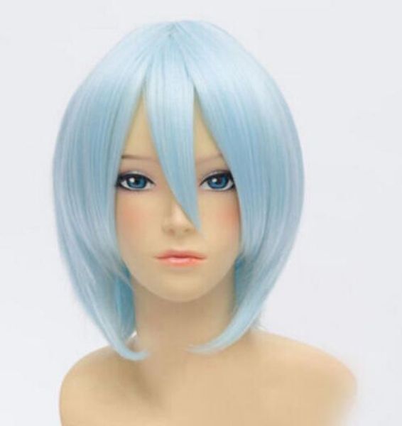 

+ + new cosplay ayanami rei advent cirno ice blue short straight wig, Black;brown
