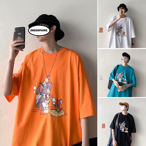 

chaopai large loose men's 5-point short sleeve t-shirt small daisy fashion couple's summer clothes, White;black