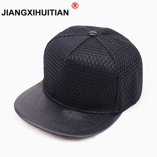 

2017 new popular good quality snap back baseball cap men fashion women hat flat pu brim hip hop snapback cap 5 colors, Blue;gray