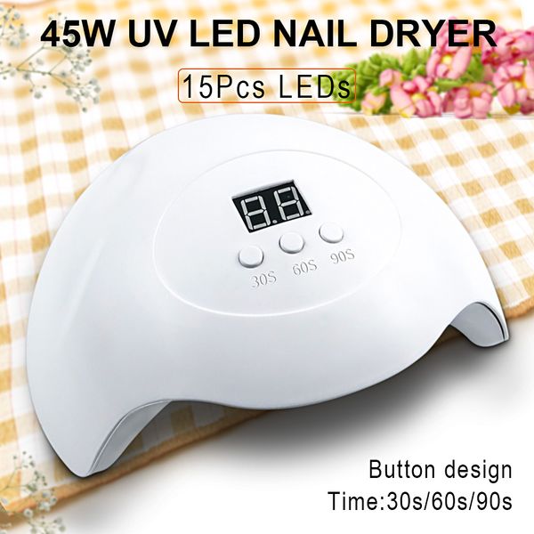

45w uv lamp sun5 mini nail lamp led nail drying polish with 15 pcs led beads motion sensing 30s/60s/90s art tool
