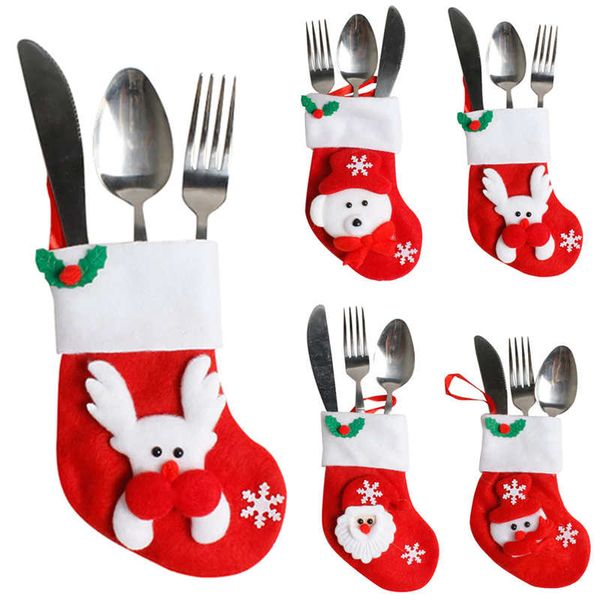 

christmas sock decoration dinnerware cover candy bags xmas fork tableware bag christmas decoration supplies #2n6