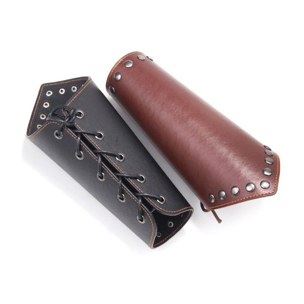 

2 pack faux leather arm guards medieval knight bracers leather gauntlet wrist 517f, Black