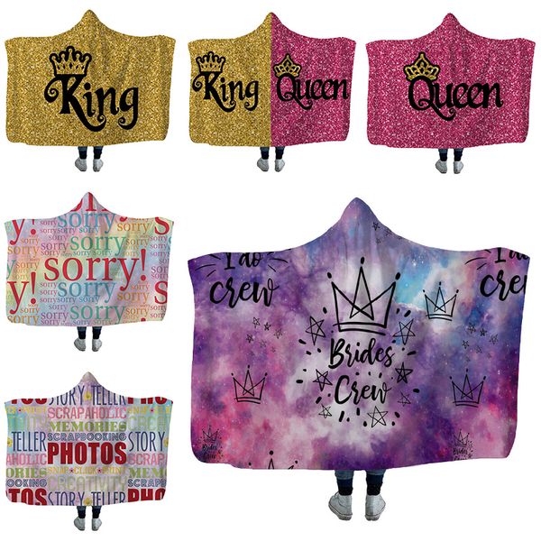 

harajuku english words print decorative wearable blanket graffiti series warm plush hooded blanket travel office blankets
