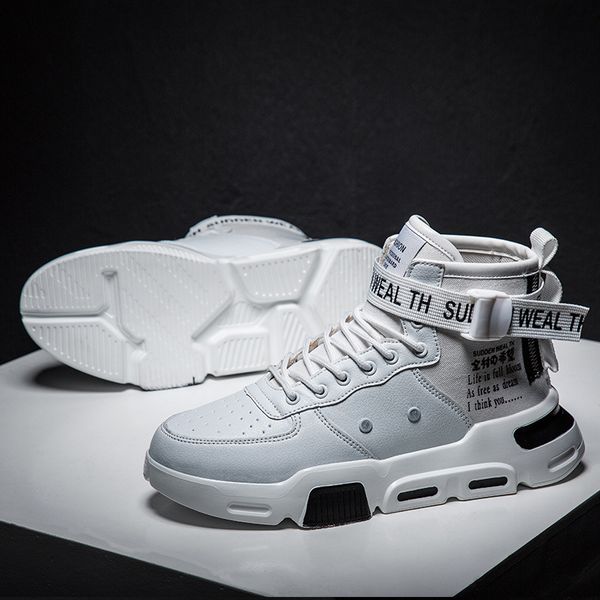 

high-skateboard shoes men's autumn casual sports mesh breathable hip-hop running shoes thick bottom increased black sneakers