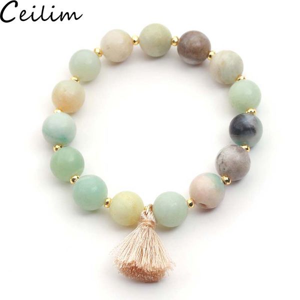 

boho tassel charm yoga beads bracelets with gold alloy bead charm natural stone bead bracelet prayer beads jewelry for women summer jewelry, Black