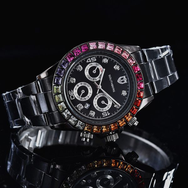 

relogio black luxury diamond watch watches 3 eye decorative quartz watch watch reloj man/woman fashion watches table, Slivery;brown