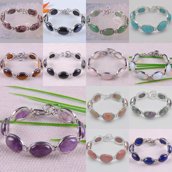

natural stone gem beads bracelet bangle 8 inch jewelry g047-g063, Black