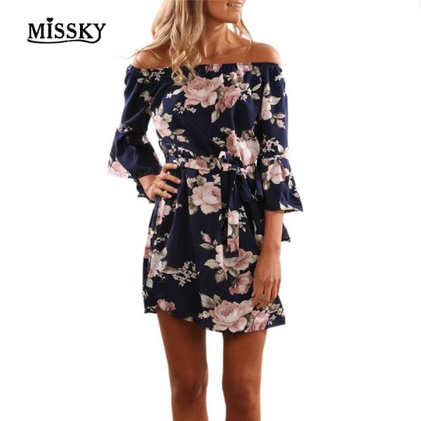 

women dress off-shoulder floral print chiffon dress boho style casual tunic sundress loose mini party beach short, Black;gray