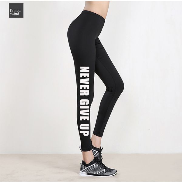 

женщины 2019 поножи никогда не сдавайся печать legging весна фитнес гетры legins бег трусцой штаны mujer activewear plus size, Black