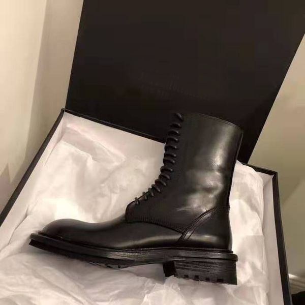 

woman black leather italy ann new release demeulemeester combat boots lace-up fashion footwear luxury boots shoes