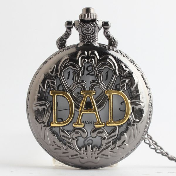 

antique bronze dad pattern quartz pocket watch with necklace fob watch father's day gift for father cf1012, Slivery;golden