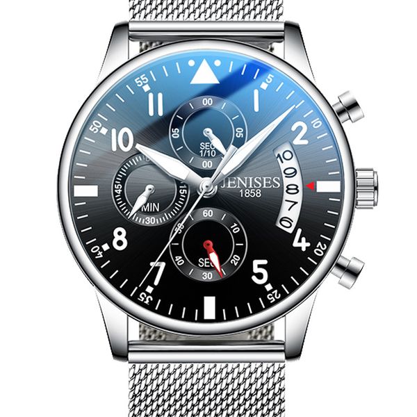 

jenises sports men watches brand fashion military chronograph auto date quartz leather strap watch men relogio masculino ly191213, Slivery;brown