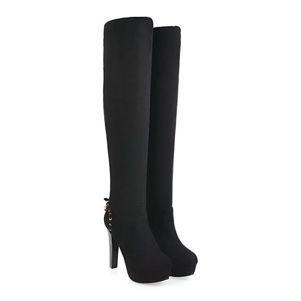 

size 34-43 woman slip-on platform knee high boots women boot lady fashion winter dress shoes woman heels shoe, Black