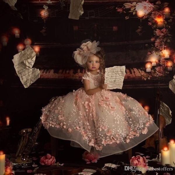 2020 ребенок розовый Принцесса цветок девушки платья для свадьбы драгоценный камень шеи 3D цветочный шарик дети театрализованное платье бальное платье малыш Причастие платья