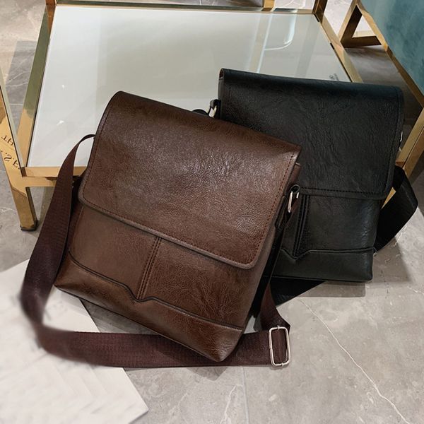 

men's messenger bag vintage leather shoulder bag business cross briefcase solid color classic shoulder
