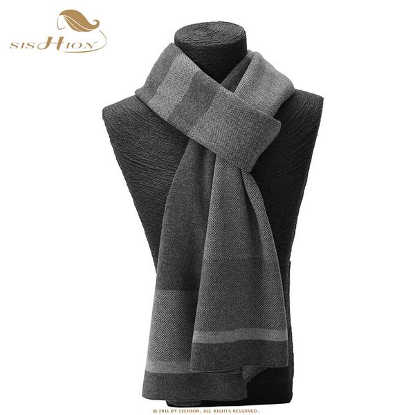 

sishion 2019 new men scarf winter warm plaid thick business knit imitation cashmere bib scarf sp0203, Blue;gray