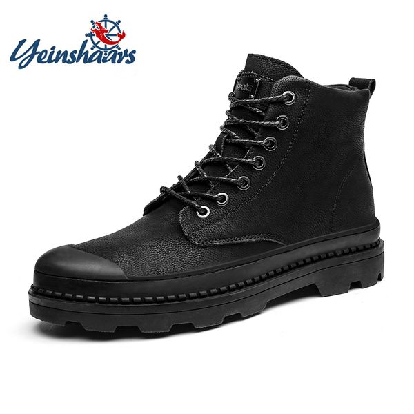 

yeinshaars big size 38-47 classic nubuck cow leather men's boots autumn winter genuine leather keep warm work boots, Black