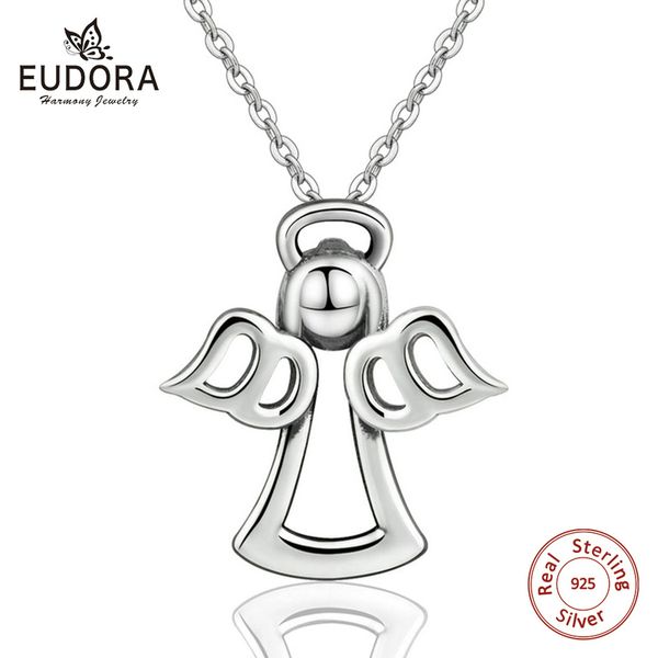 

eudora 925 sterling silver guardian angel heart feather pendant necklace girls necklace collar silver jewelry 2019valentine gift