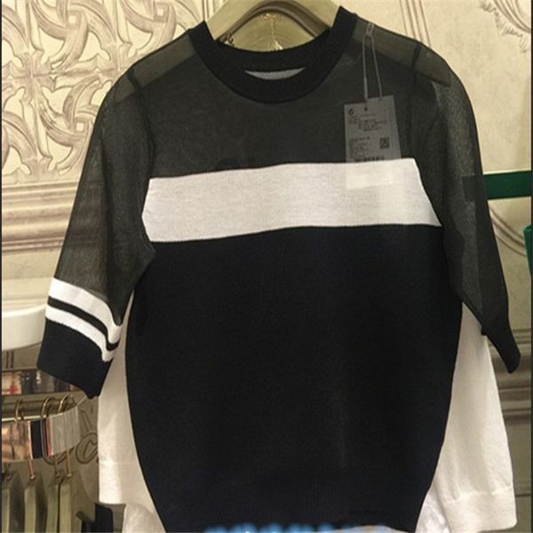 

2019 new polyester round neck sweater double color three yards, White;black