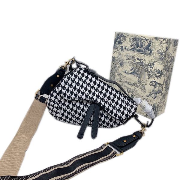 

classic houndstooth saddle bag women handbag purse shoulder canvas bags 2020 new style come with box
