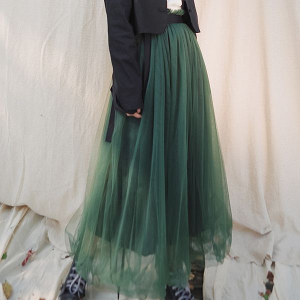 

summer mesh patchwork mutli-layer a-line big size elastic colors fake two pieces halfbody skirt t507, Black